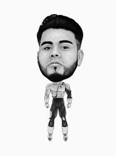 Load image into Gallery viewer, Black and white caricature - Man drawn as superhero - Black & white portrait - drawings and portraits from your photos - drawking.com - DrawKing
