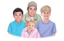 Load image into Gallery viewer, Color portrait - Siblings drawn together - colour portrait - drawings and portraits from your photos - drawking.com - DrawKing