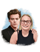 Load image into Gallery viewer, Color portrait - person drawn with celebrity Harry Styles - colour portrait - drawings and portraits from your photos - drawking.com - DrawKing