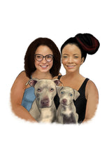 Load image into Gallery viewer, Colour pet portrait - Mother and daughter drawn with 2 dogs - Color drawing -drawings and portraits from your photos - drawking.com - Drawking