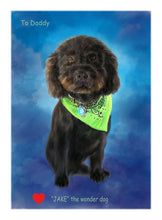 Load image into Gallery viewer, Colour pet portrait with pattern background - Dog drawn with name - drawings and portraits from your photos - drawking.com - Drawking