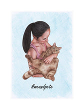 Load image into Gallery viewer, Colour pet portrait with pattern background - Woman and cat with pet name - drawings and portraits from your photos - drawking.com - Drawking
