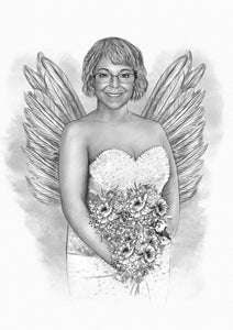 Black & White Portrait with Angel Wings