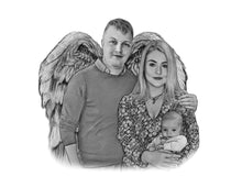 Load image into Gallery viewer, Black &amp; White Portrait with Angel Wings
