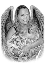 Load image into Gallery viewer, Black &amp; White Portrait with Angel Wings

