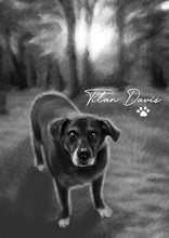 Load image into Gallery viewer, Black &amp; white animal portrait - Dog drawn with name - drawings and portraits from your photos - drawking.com - DrawKing
