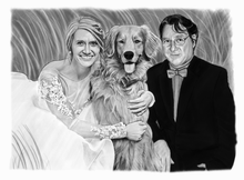 Load image into Gallery viewer, Black &amp; white animal portrait - Dog drawn with wedding theme - drawings and portraits from your photos - drawking.com - DrawKing
