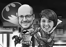 Load image into Gallery viewer, Black &amp; white portrait as a character - Batman and Robin drawn  -drawings and portraits from your photos - drawking.com - DrawKing
