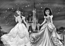 Load image into Gallery viewer, Black &amp; white with character - Girl drawn as a disney princess - drawings and portraits from your photos - drawking.com - Drawking
