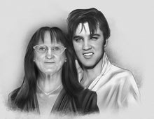 Load image into Gallery viewer, Black &amp; white with character - Woman drawn with Elvis Presley - drawings and portraits from your photos - drawking.com - Drawking
