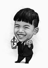 Load image into Gallery viewer, Black and white portrait as a character - Child drawn as boss baby  - Black &amp; white portrait - drawings and portraits from your photos - drawking.com - DrawKing
