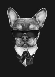 Black and white portrait with pets or animals - dog with glasses and tie- drawings and portraits from your photos - drawking.com - DrawKing