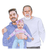 Load image into Gallery viewer, Color portrait  - Girl drawn with dad and grandad - colour portrait - drawings and portraits from your photos - drawking.com - DrawKing
