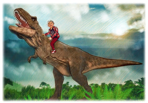 Color portrait with background - boy drawn on dinosaur - colour portrait - drawings and portraits from your photos - drawking.com - DrawKing