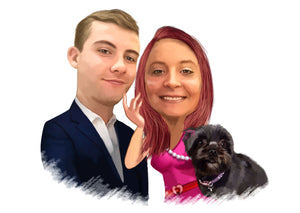 Colour caricature - Couple and dog drawing  - drawings and portraits from your photos - drawking.com - DrawKing