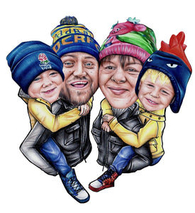 Colour caricature - Family caricature style portrait - drawings and portraits from your photos - drawking.com - DrawKing