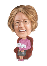 Load image into Gallery viewer, Colour caricature - Grandma drawn with cat - drawings and portraits from your photos - drawking.com - DrawKing
