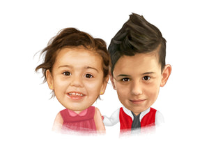Colour caricature - Siblings drawn - drawings and portraits from your photos - drawking.com - DrawKing