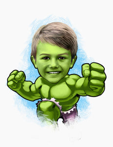 Colour drawing as a character - Boy as Hulk - drawings and portraits from your photos -  - drawking.com - DrawKing