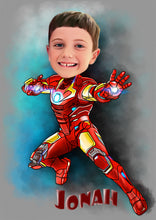 Load image into Gallery viewer, Colour drawing as a character - Boy as ironman - drawings and portraits from your photos -  - drawking.com - DrawKing
