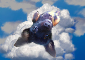 Colour pet portrait - Dog drawn floating on cloud - Color drawing -drawings and portraits from your photos - drawking.com - Drawking