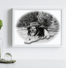 Load image into Gallery viewer, Black &amp; White Portrait with pets/animals (with a drawn background)
